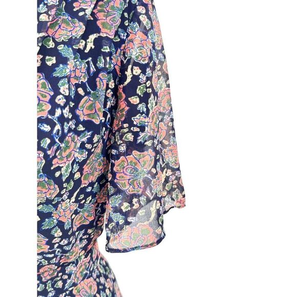 Madewell Floral Chiffon Dress Size 0 V-Neck A-Line Navy Pink Boho Romantic Lined - Picture 3 of 13